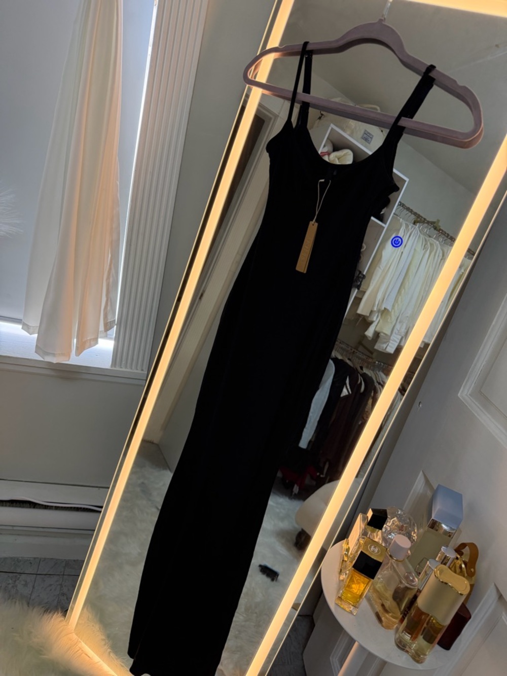 SKIMS Black Maxi Slip Dress with Thin Straps